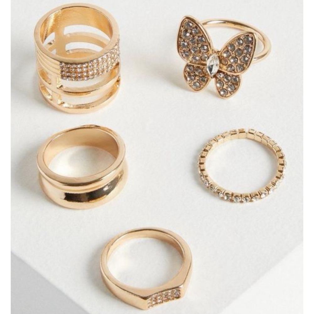 🆕 Pave Goldtone Butterfly Ring Set Size 8 NWT Torrid New!